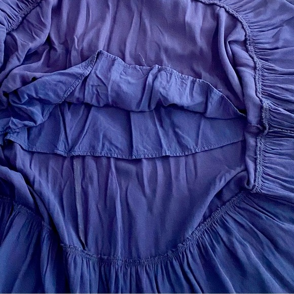 Navy Blue Embroidered Dress Sz Medium Floral Boho Long Sleeves Tiered Elastic - Picture 13 of 17